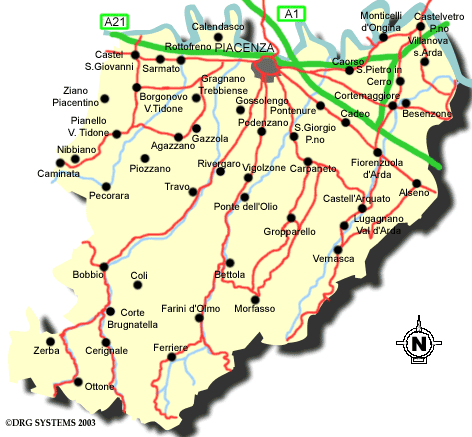 Cartina della provincia di Piacenza